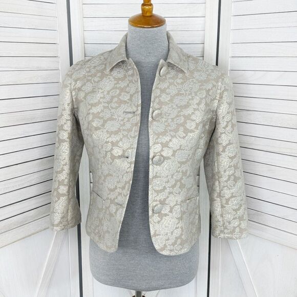 Harold’s Metallic Floral Jaquard Blazer Jacket Tan Grey Gold 2 - Picture 1 of 13